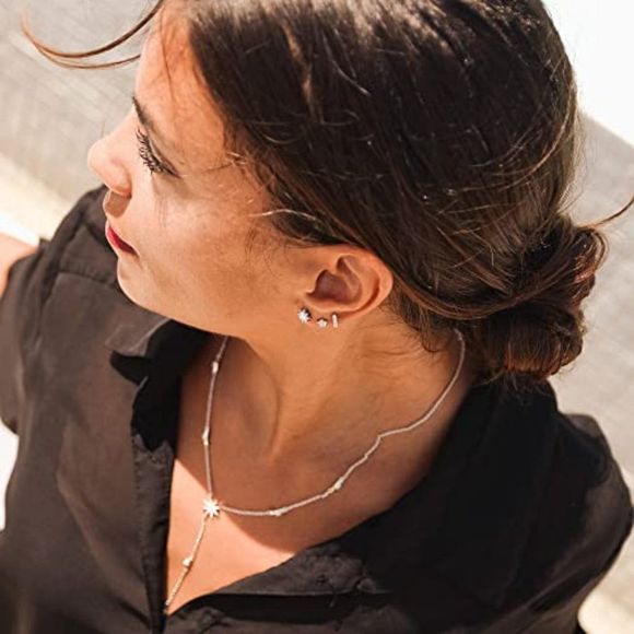 espere Star Drop Y Shaped Lariat Necklace Plated with 14K Rose Gold/White Gold - Picture 5 of 6